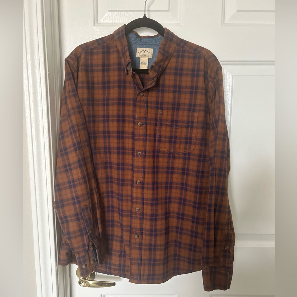 Men's Casual Plaid Button-Down Shirt - Orange and Blue